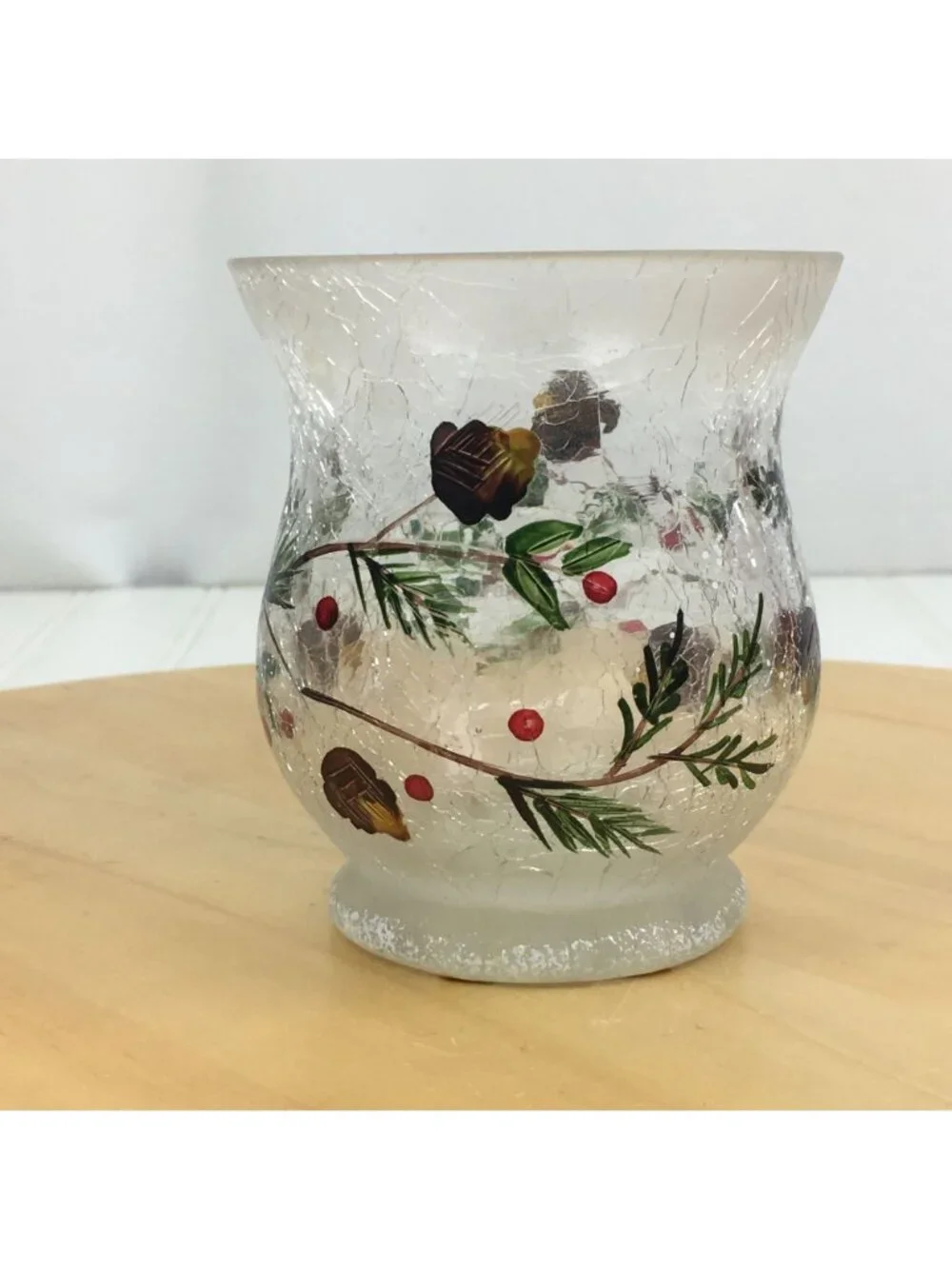 Yankee Candle Pinecone Crackle Glass Hurricane Votive Candle Holder 3.5